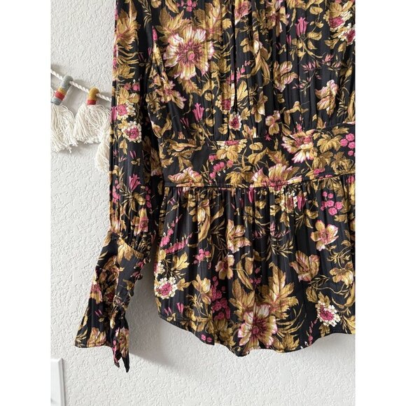 By Anthropologie Deep-V Tunic Floral Button Down Top Peasant Boho Coquette XS - Picture 13 of 13